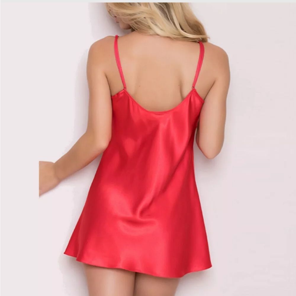 Sexy-Lingerie-Women's-Satin-Silk-Sleepwear-Pajamas-Nightdress-Mini-Dress-Skirt - Picture 3 of 4